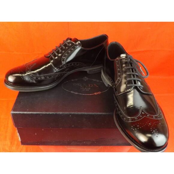 NIB PRADA 2EE061 BLACK PATENT LEATHER LACE UP WINGTIP PERFORATED OXFORDS 10 ITAL main image 6